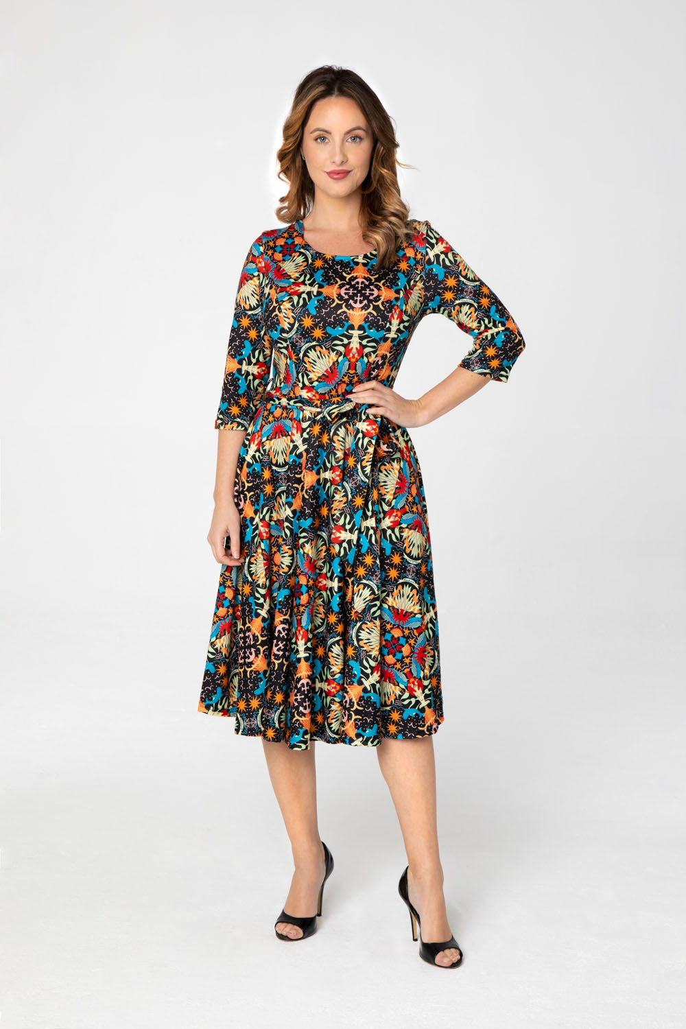 Miss Lulo A-line Flared Dress with Boat Neck and Pockets for Female, Black, Medium