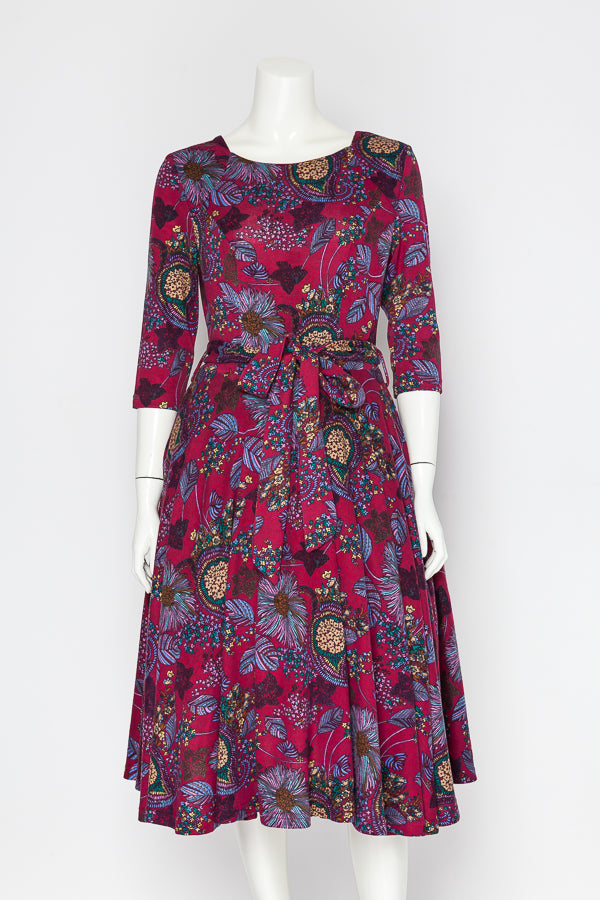 Wine Floral Knit Dress