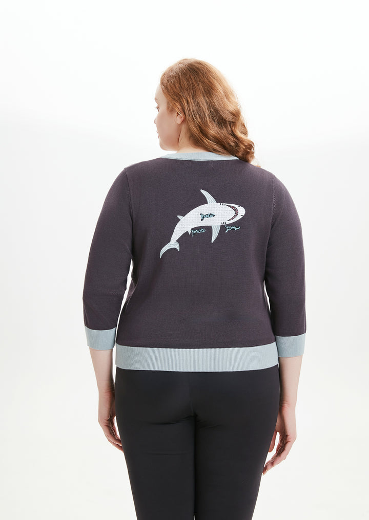 "Skye" Shark Serenade Embroidered Cardigan