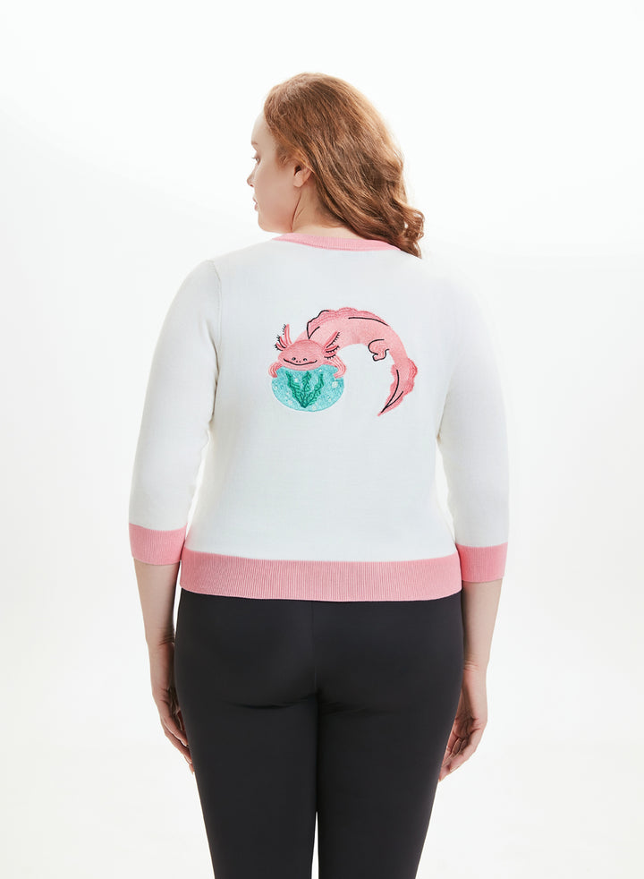 "Leslie" Axolotl Embroidered Cardigan