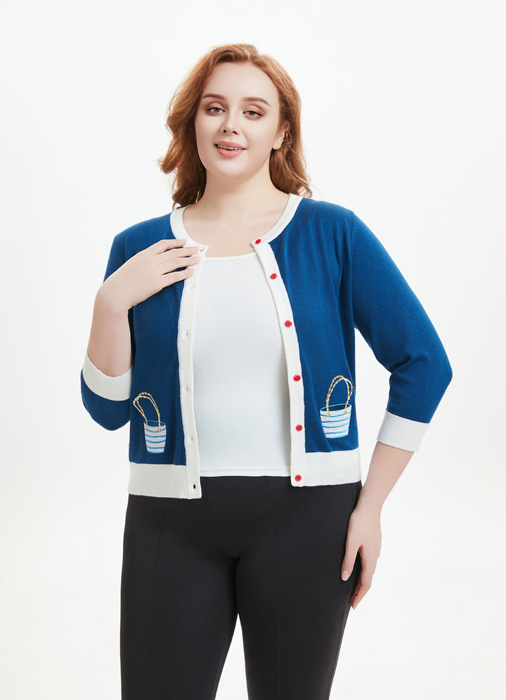 "Leslie" Seaside Picnic Embroidered Cardigan