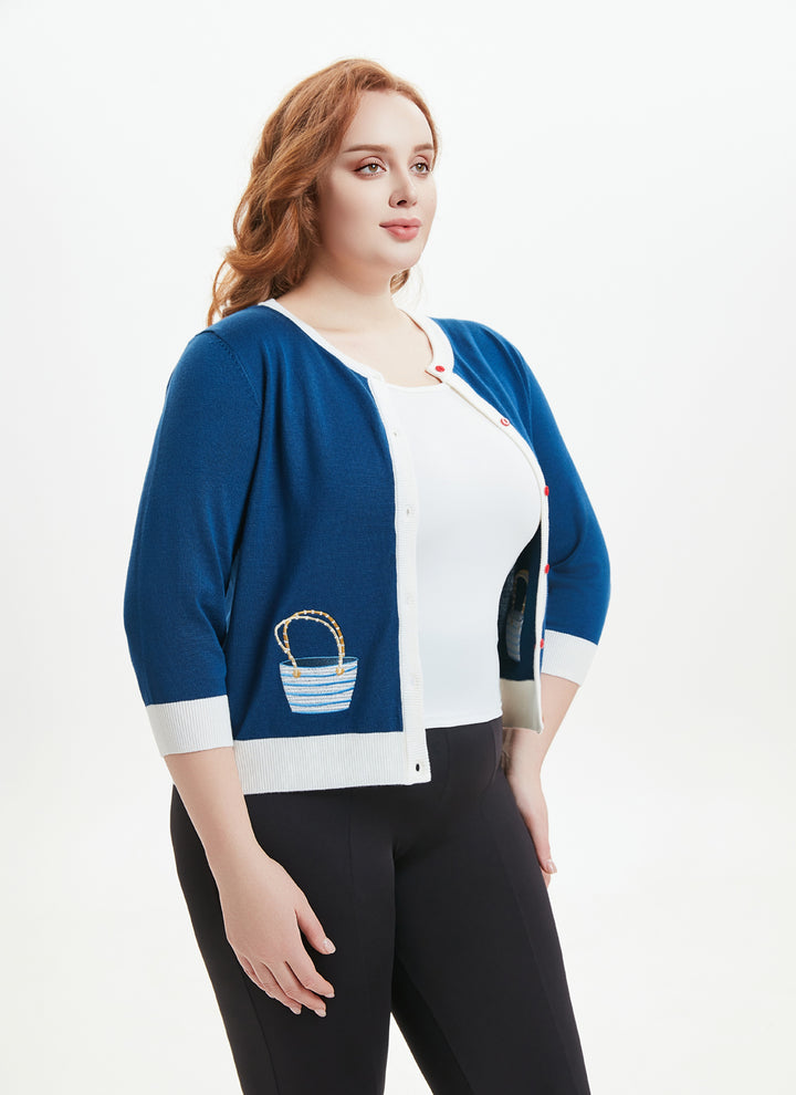 "Leslie" Seaside Picnic Embroidered Cardigan