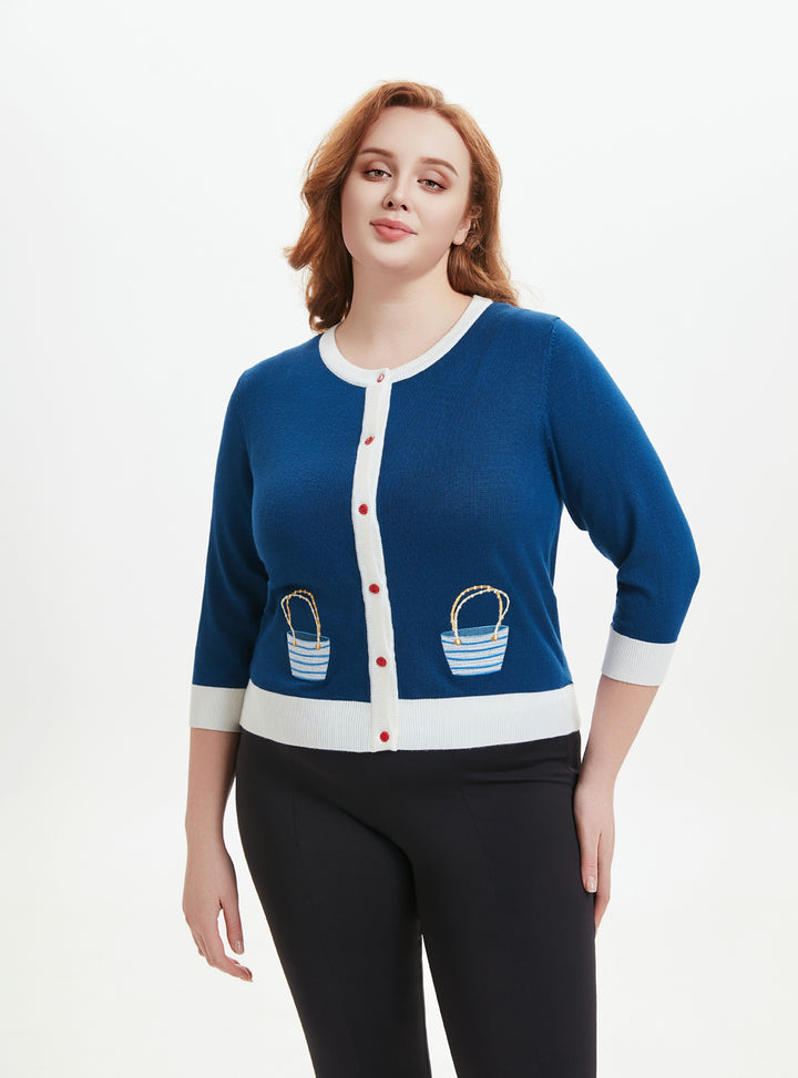 "Leslie" Seaside Picnic Embroidered Cardigan