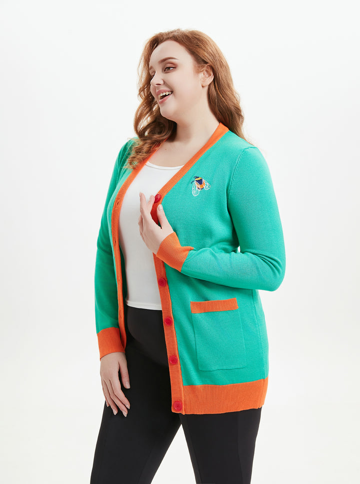 "Fiona" Bee &amp; Blossom Embroidered Cardigan w/ Pockets