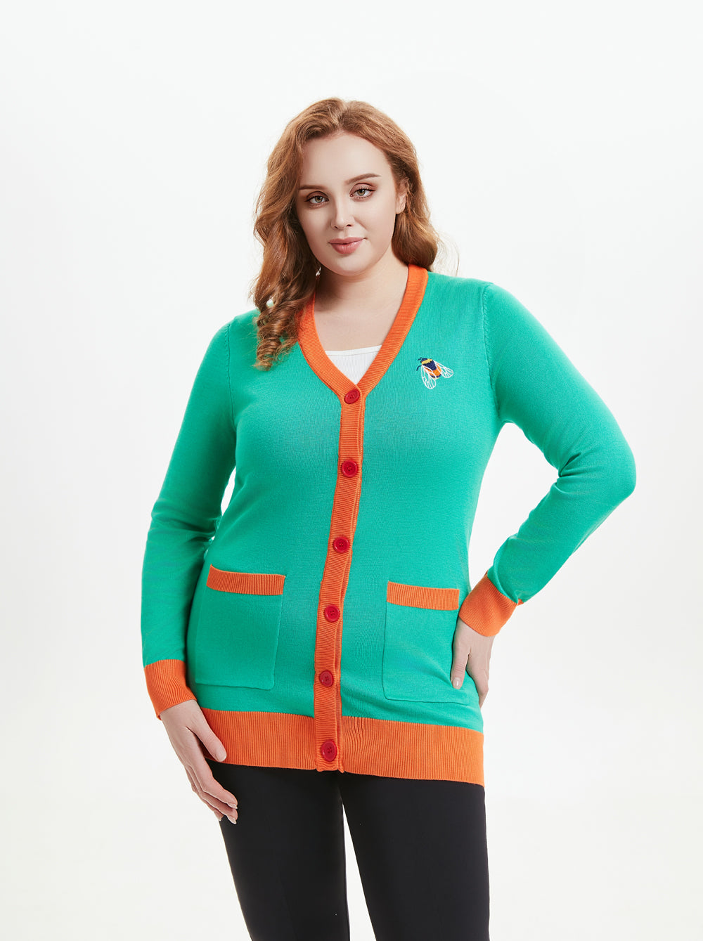 "Fiona" Bee &amp; Blossom Embroidered Cardigan w/ Pockets