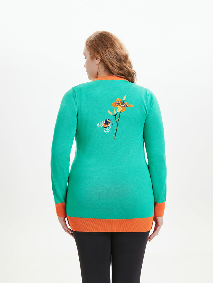 "Fiona" Bee &amp; Blossom Embroidered Cardigan w/ Pockets