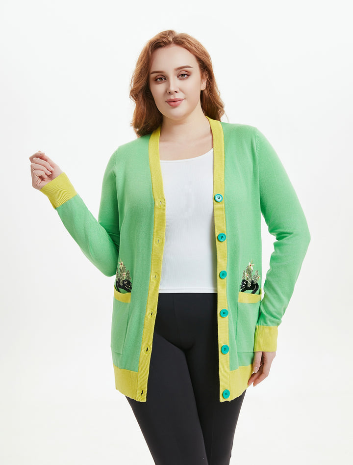 "Fiona" Purr &amp; Prickles Embroidered Cardigan w/ Pockets