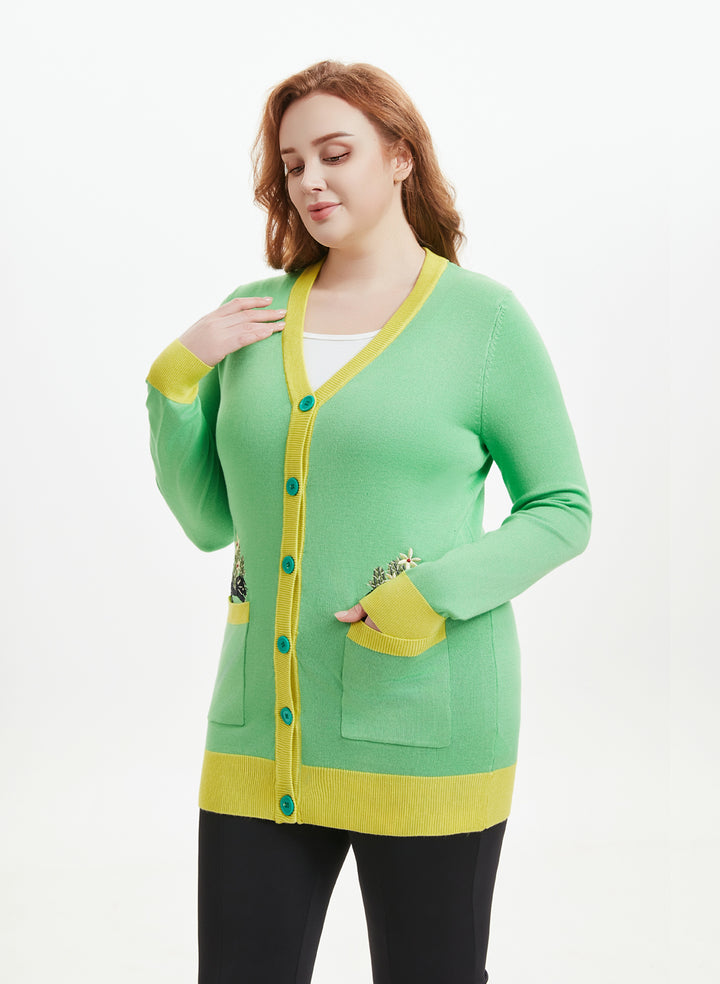 "Fiona" Purr &amp; Prickles Embroidered Cardigan w/ Pockets