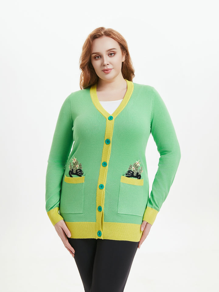 "Fiona" Purr &amp; Prickles Embroidered Cardigan w/ Pockets
