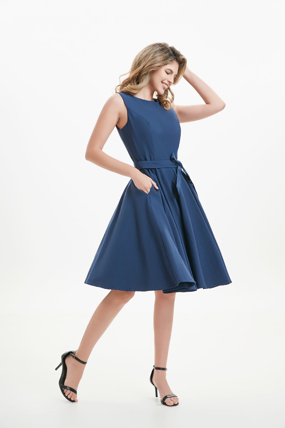 "Ruby" Navy Blue (Solid) Viscose Blend with Stretch
