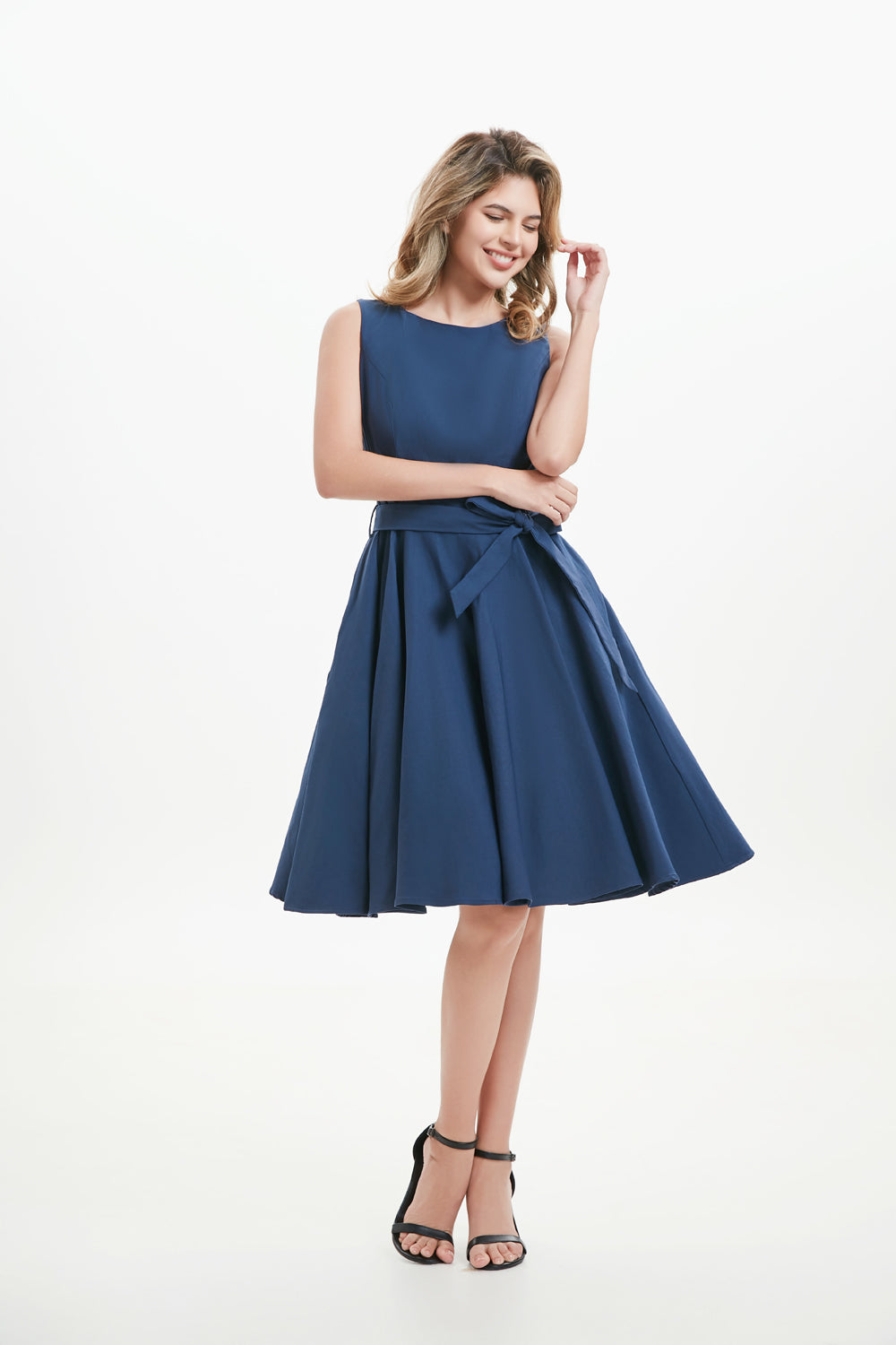 "Ruby" Navy Blue (Solid) Viscose Blend with Stretch