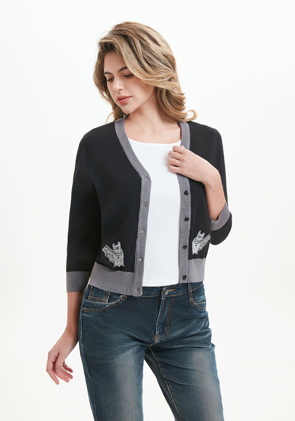 "Skye" Moonlit Bats Embroidered Cardigan