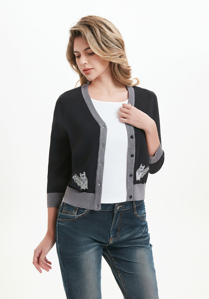 "Skye" Moonlit Bats Embroidered Cardigan