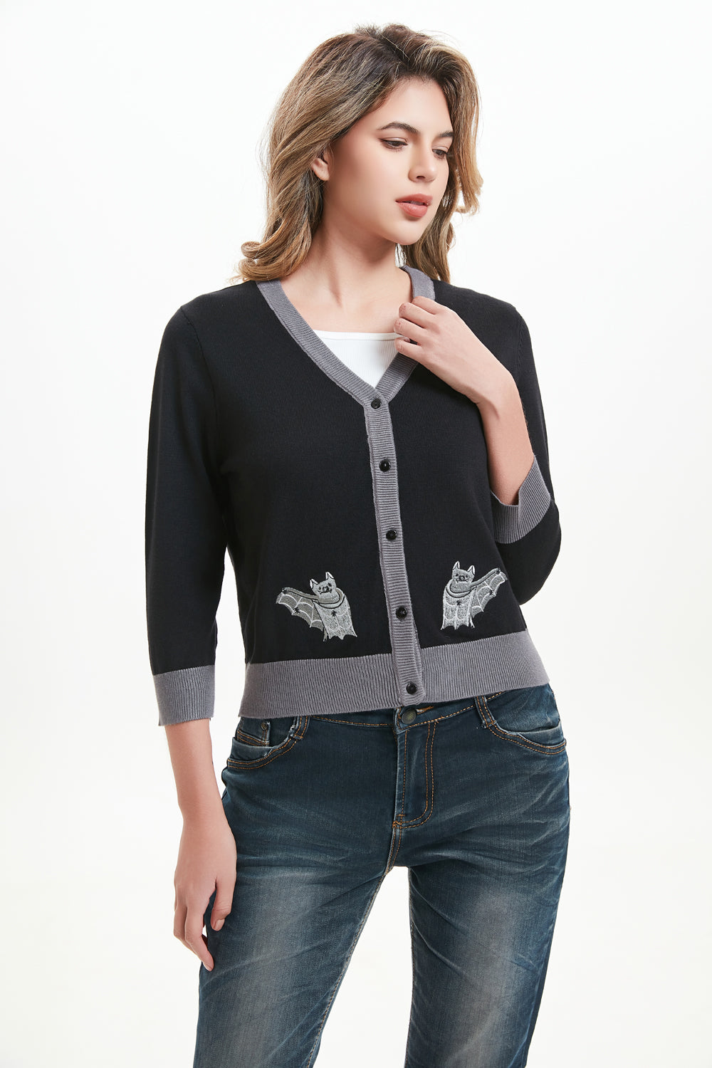 "Skye" Moonlit Bats Embroidered Cardigan