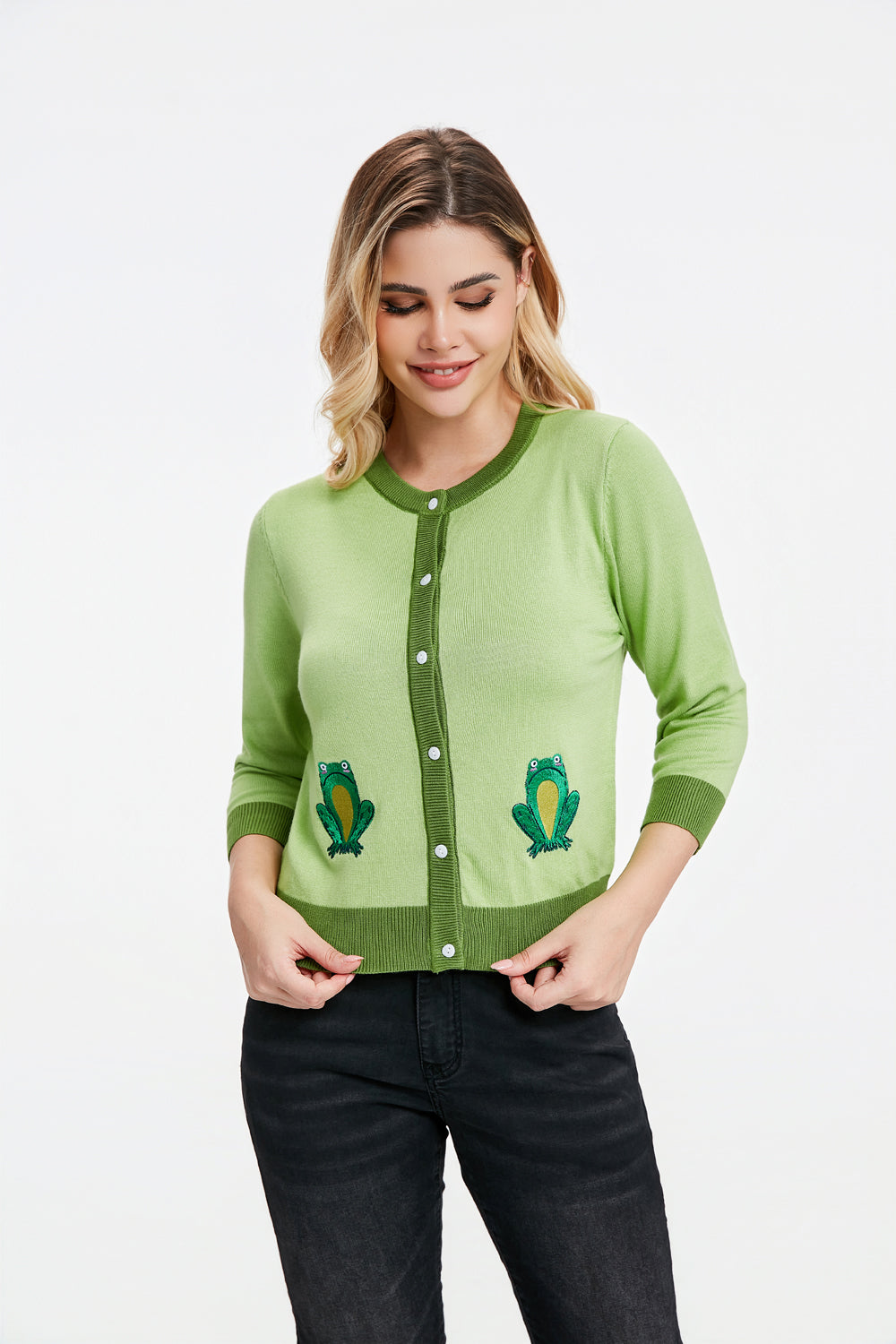 "Leslie" Frogs in Bloom (Embroidered)