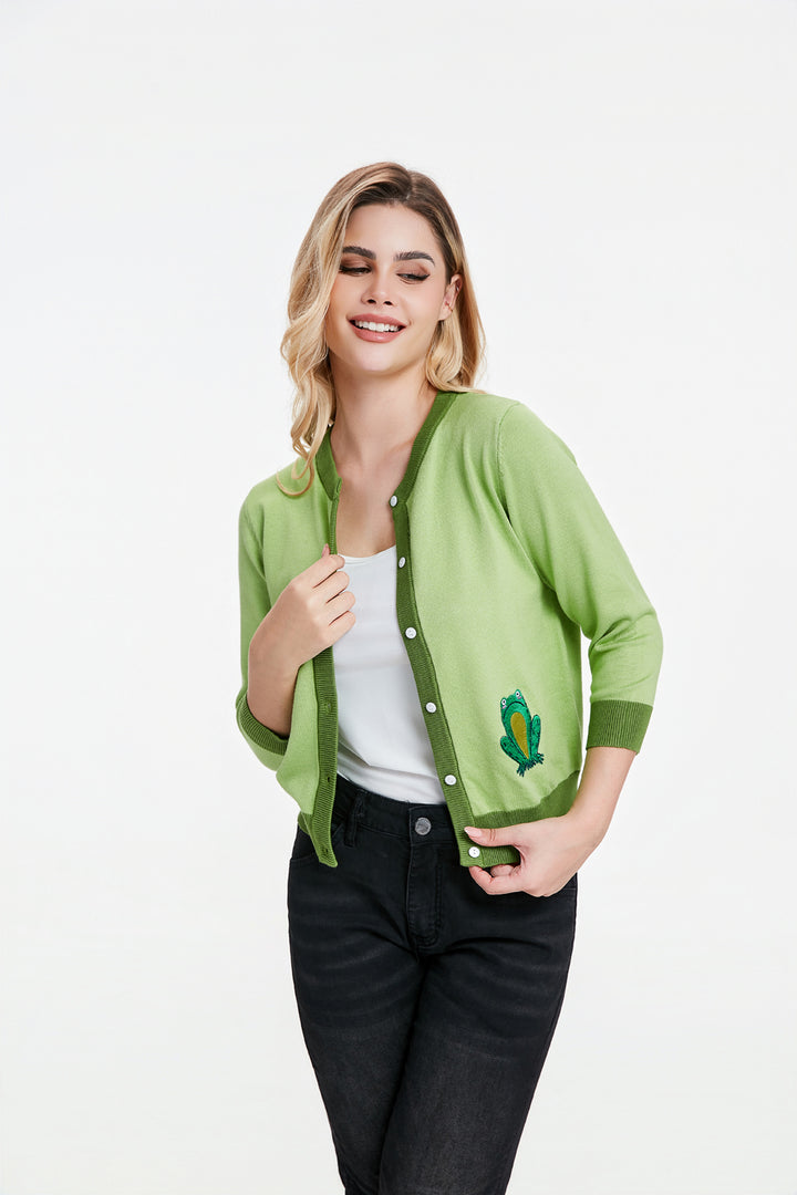 "Leslie" Frogs in Bloom (Embroidered)