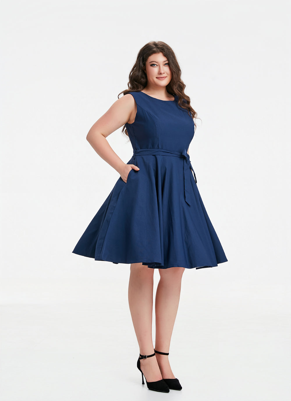 "Ruby" Navy Blue (Solid) Viscose Blend with Stretch