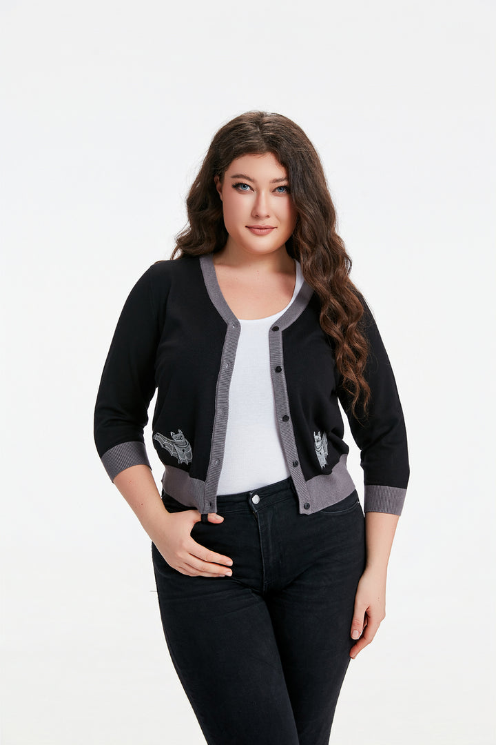 "Skye" Moonlit Bats Embroidered Cardigan