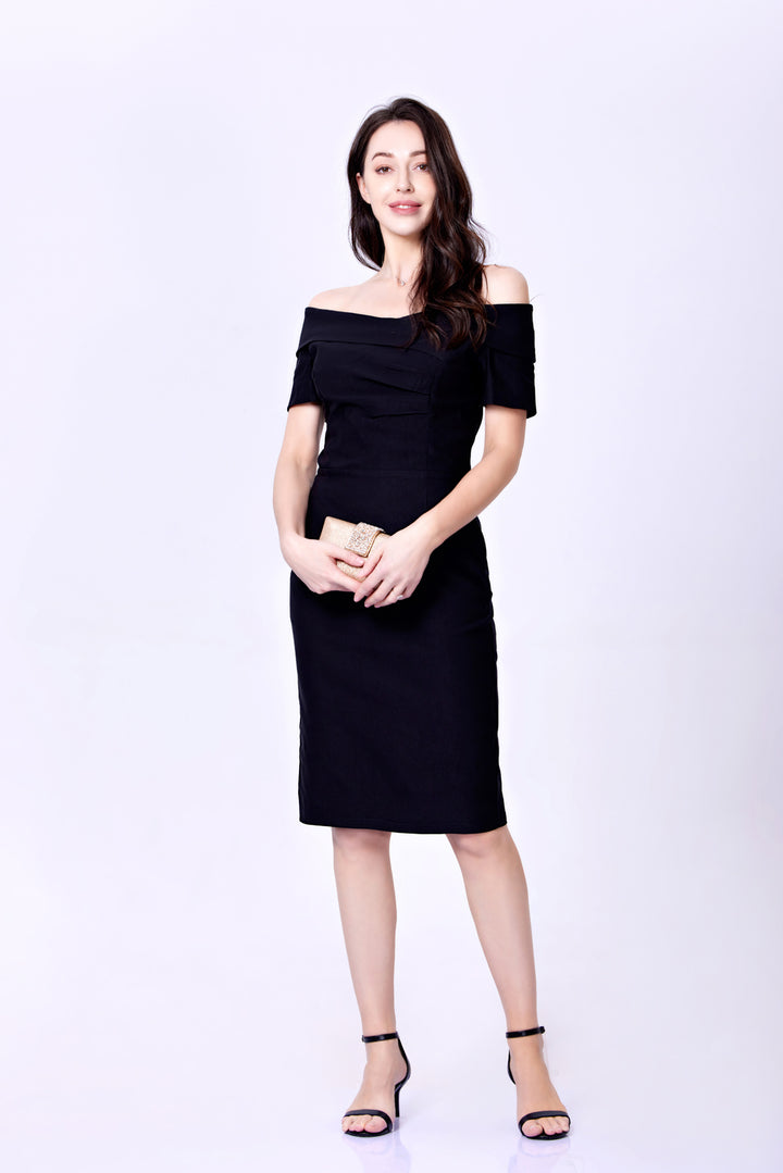 "Tyra" Black Solid Wiggle Dress