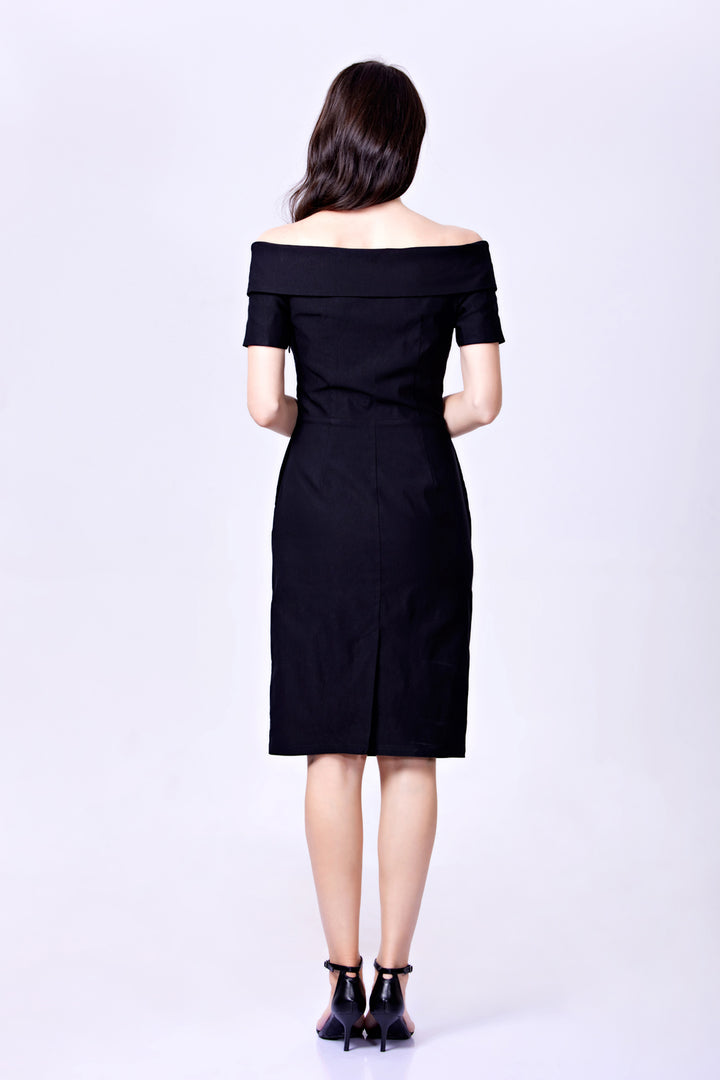 "Tyra" Black Solid Wiggle Dress