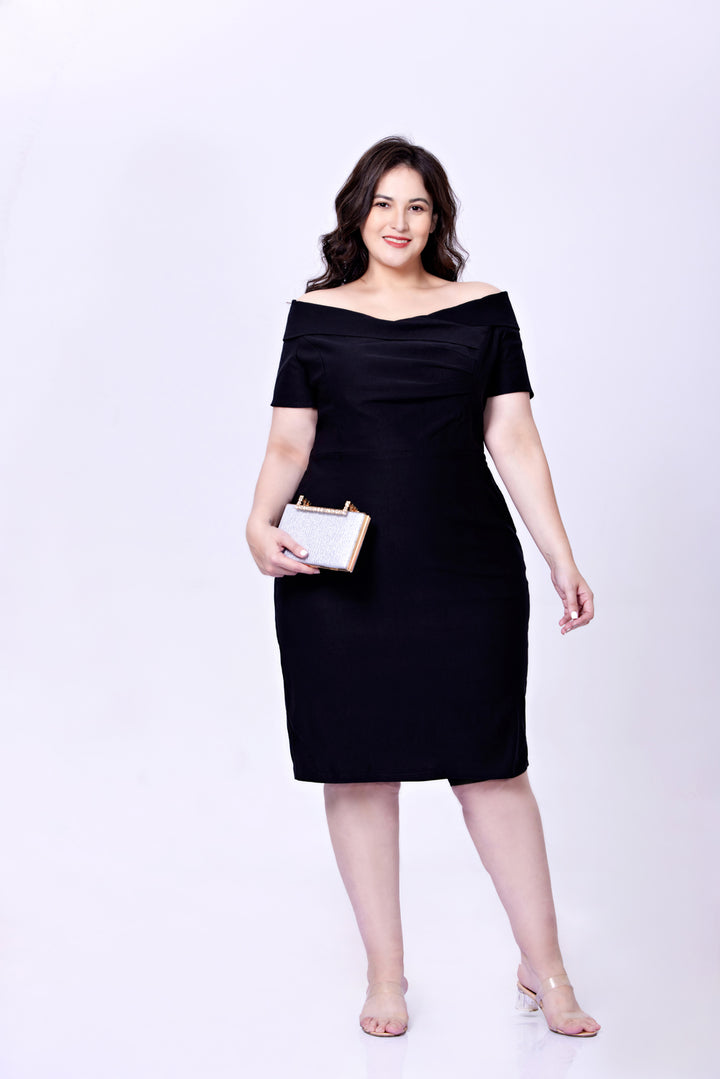 "Tyra" Black Solid Wiggle Dress