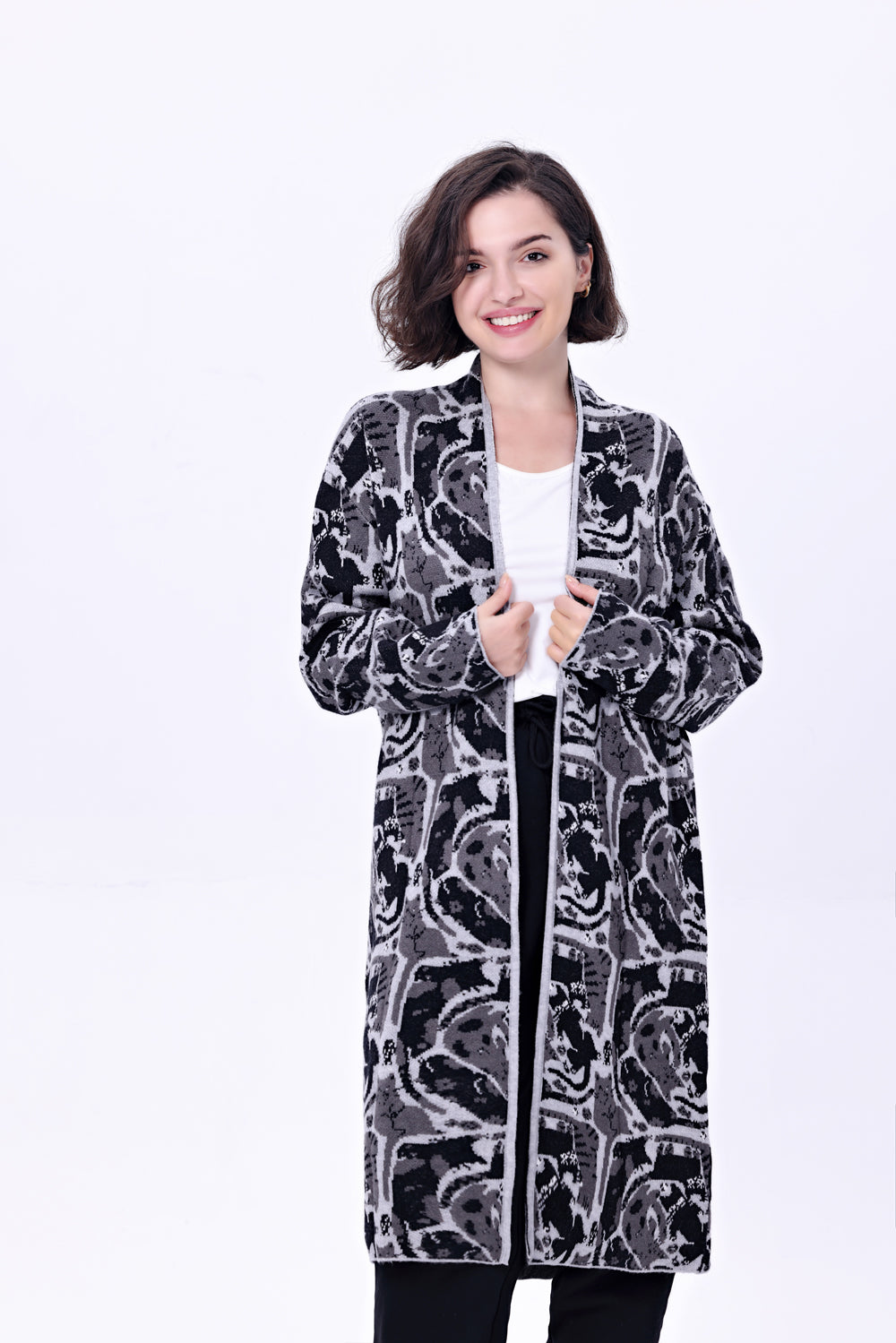 "Talia" Resting Cats Duster Cardi w/ Pockets