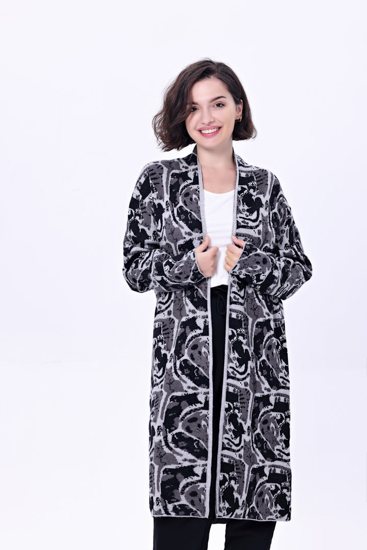 "Talia" Resting Cats Duster Cardi w/ Pockets