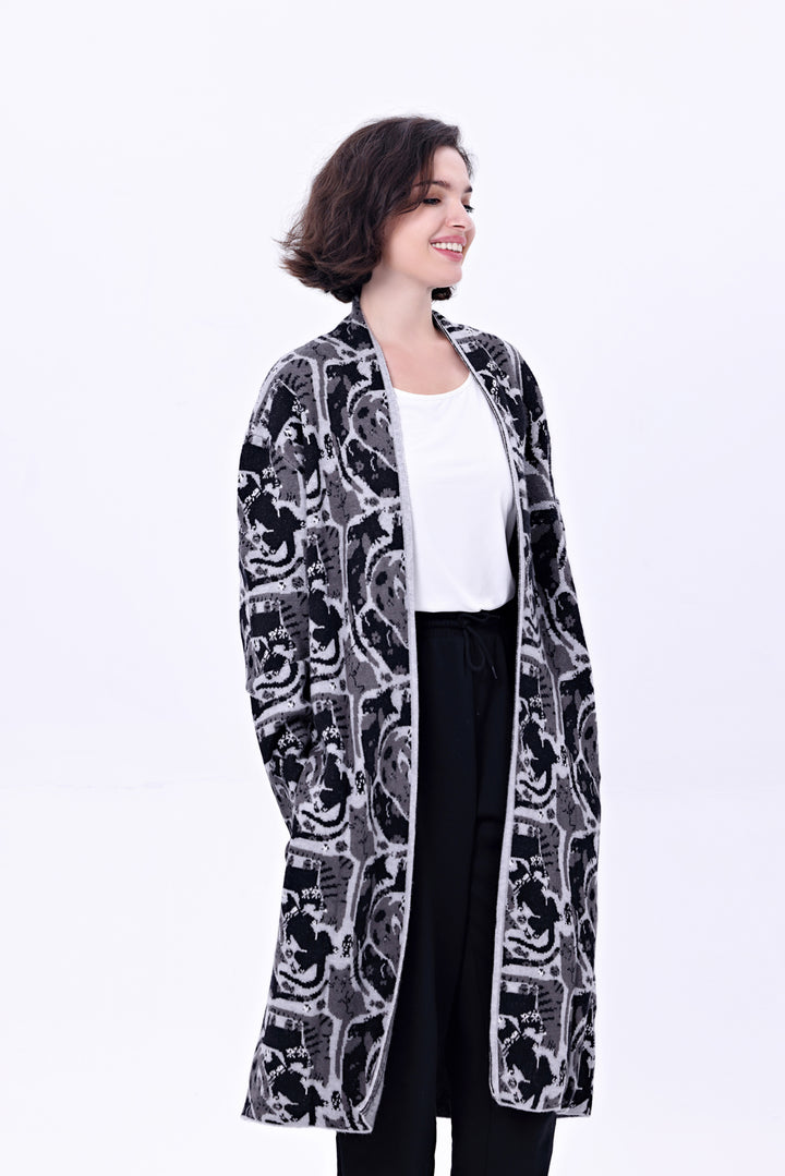 "Talia" Resting Cats Duster Cardi w/ Pockets