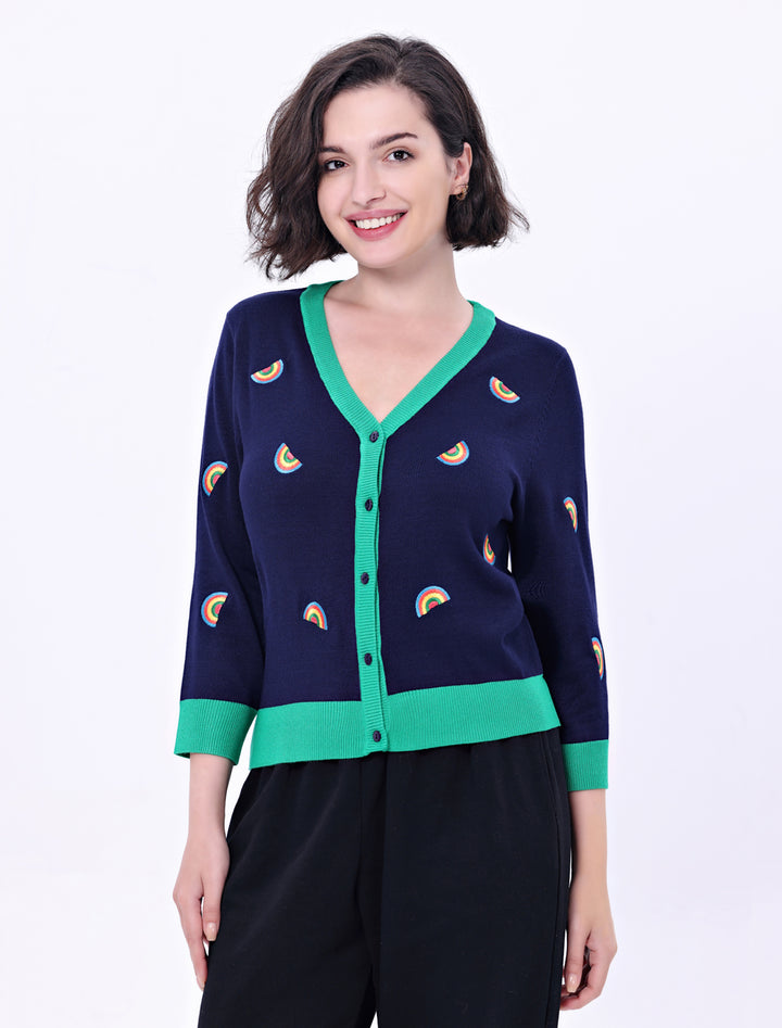 "Skye" Rainbow Embroidered Cardigan