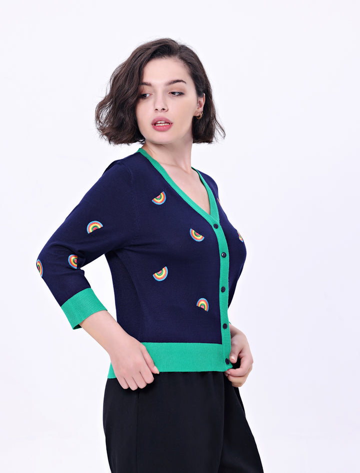 "Skye" Rainbow Embroidered Cardigan