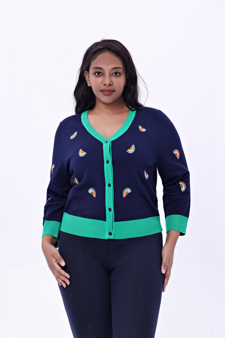 "Skye" Rainbow Embroidered Cardigan
