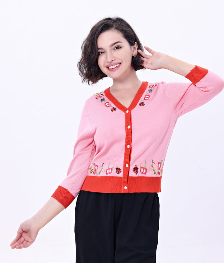 "Skye" Ladybug Embroidered Cardigan