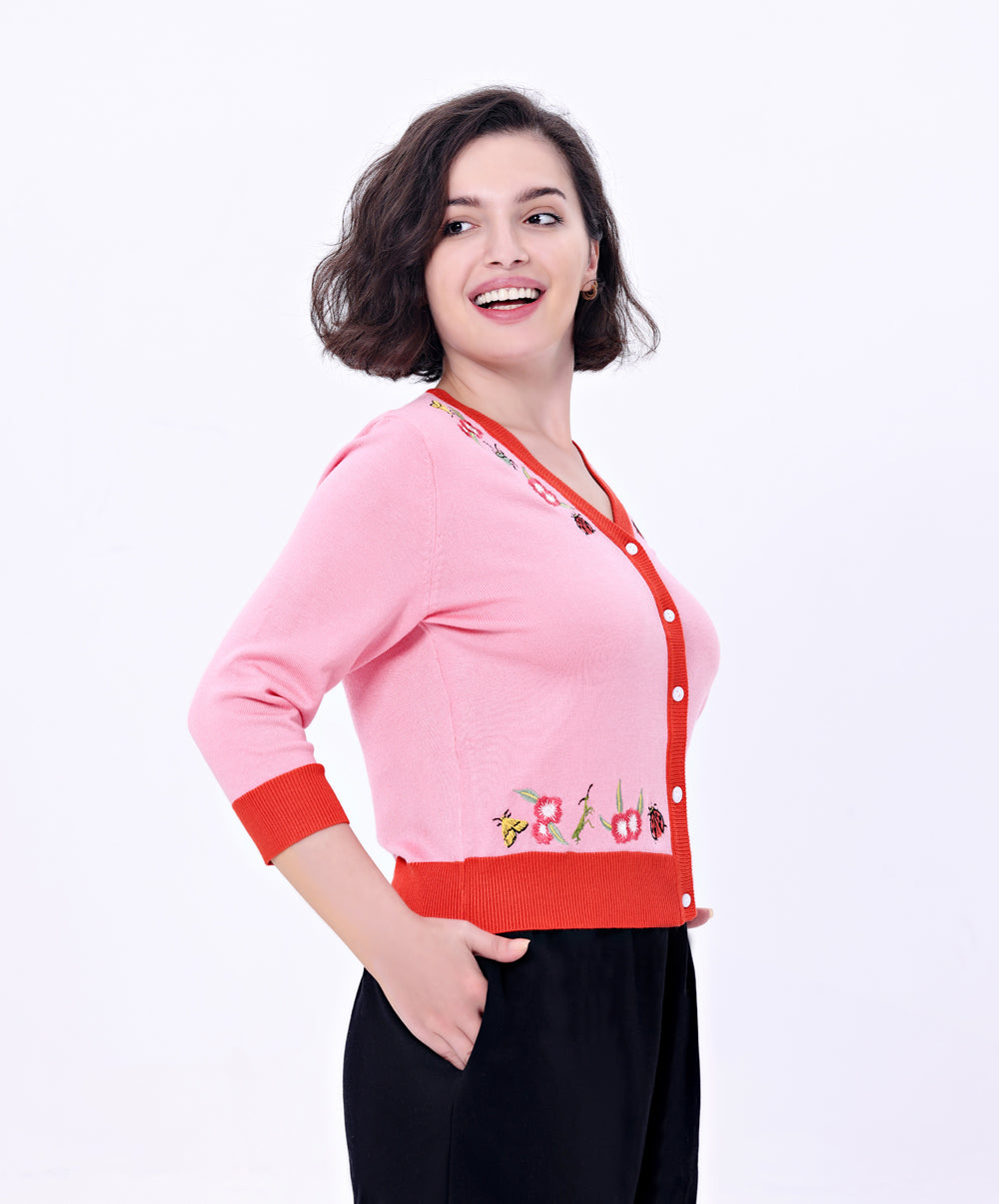 "Skye" Ladybug Embroidered Cardigan