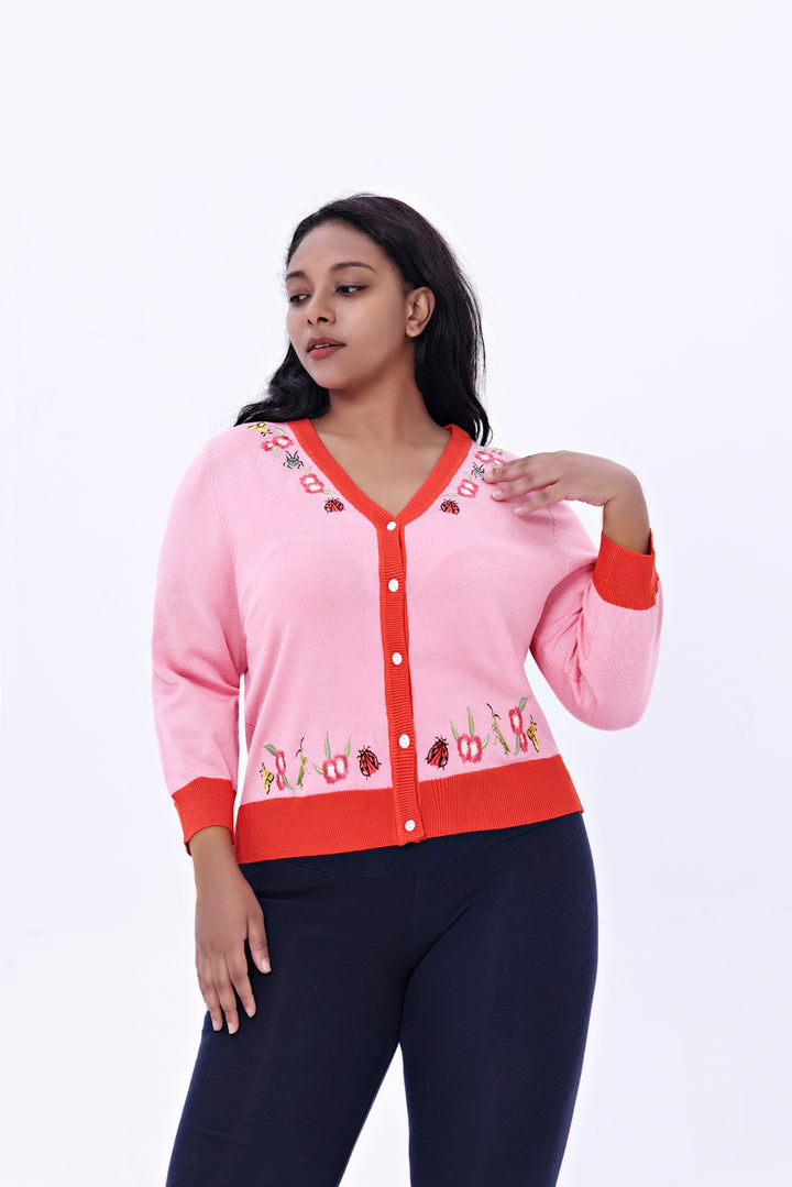 "Skye" Ladybug Embroidered Cardigan