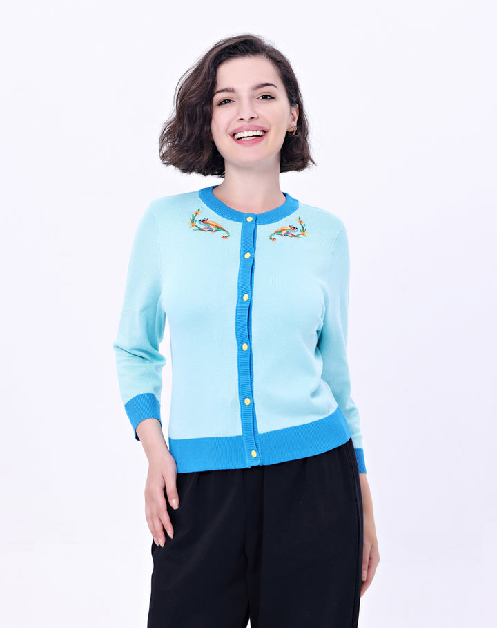 "Leslie" Chameleon Embroidered Cardigan