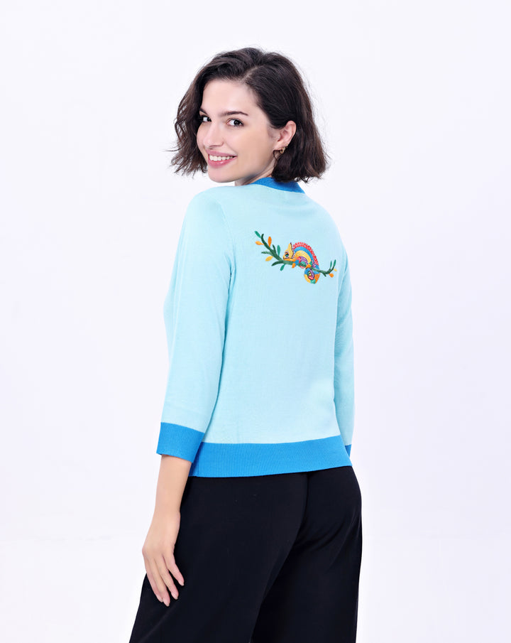 "Leslie" Chameleon Embroidered Cardigan