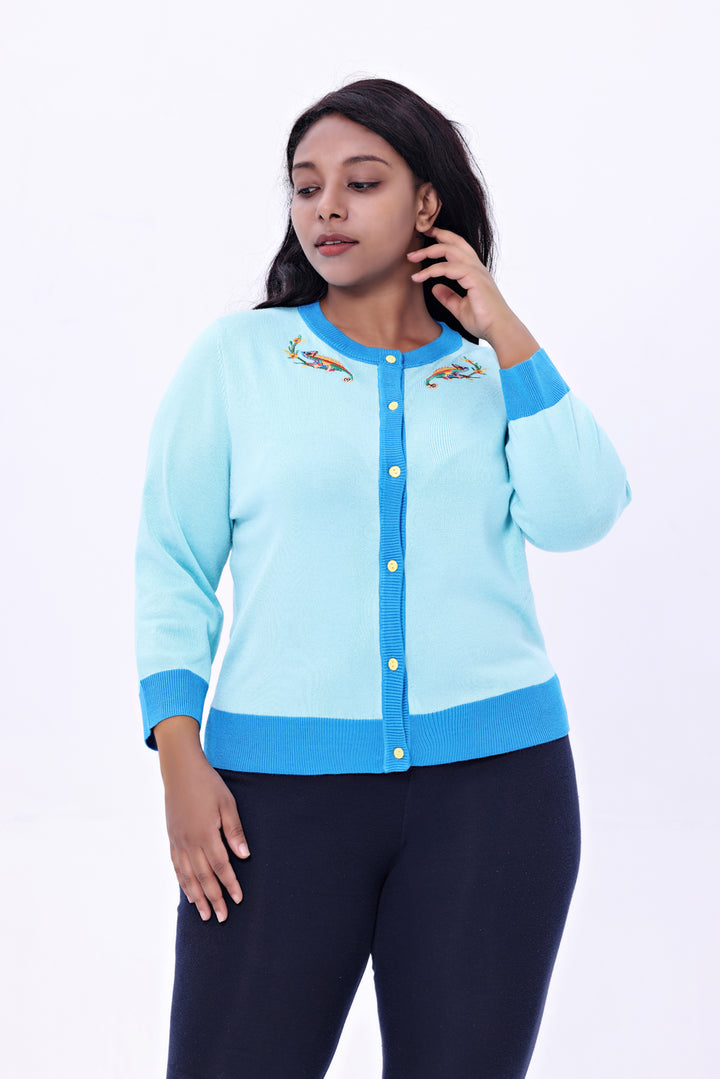 "Leslie" Chameleon Embroidered Cardigan