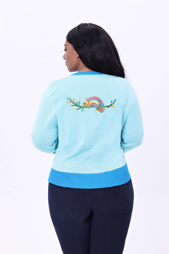 "Leslie" Chameleon Embroidered Cardigan