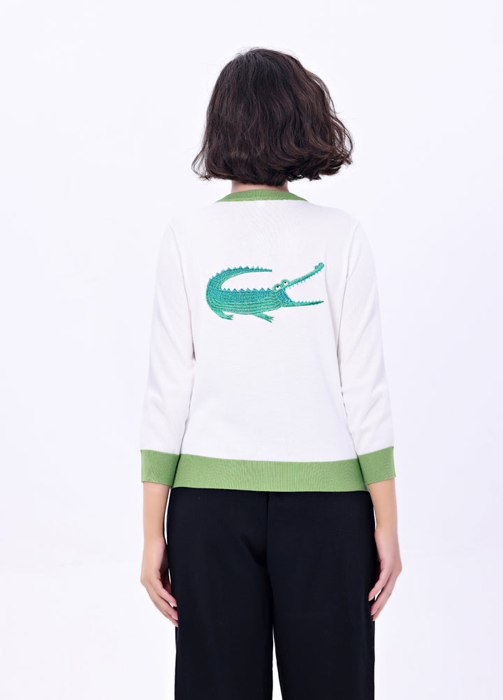 "Leslie" Crocodile Embroidered Cardigan