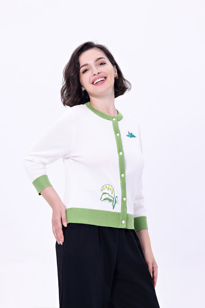 "Leslie" Crocodile Embroidered Cardigan