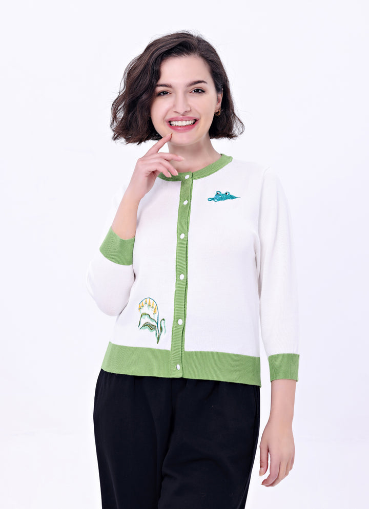"Leslie" Crocodile Embroidered Cardigan