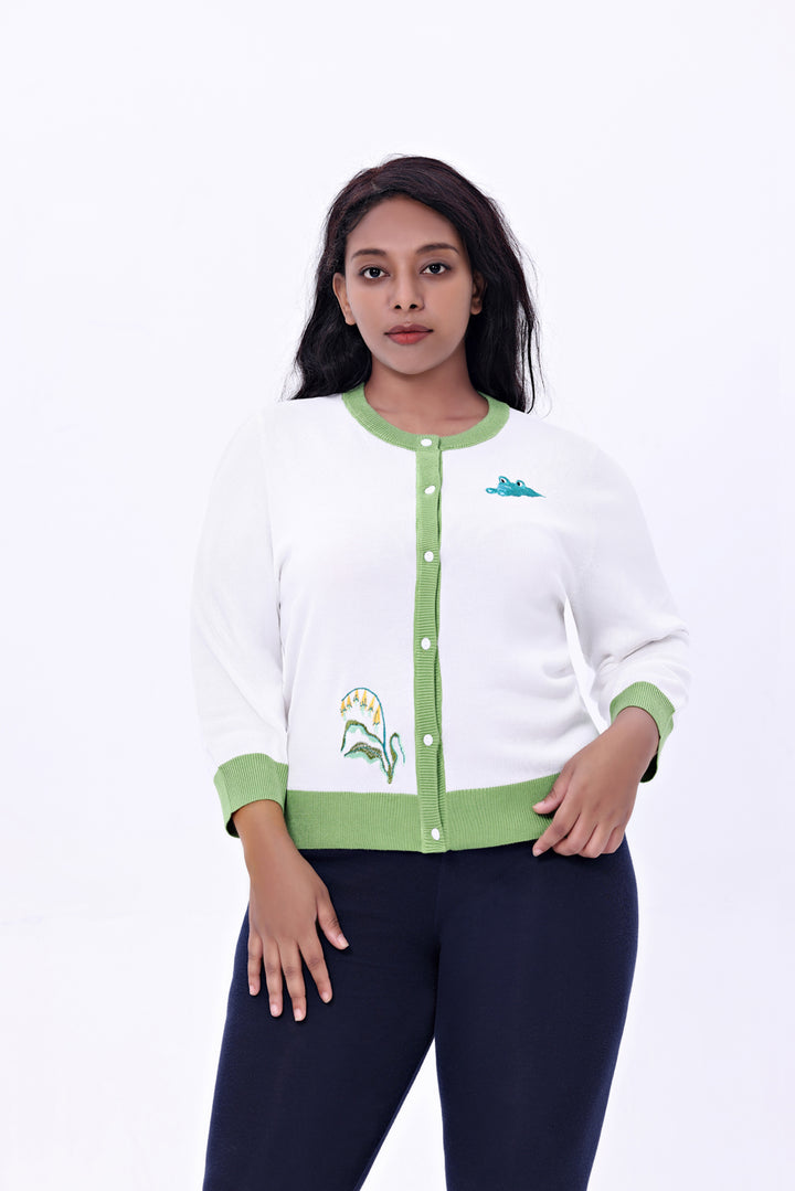 "Leslie" Crocodile Embroidered Cardigan