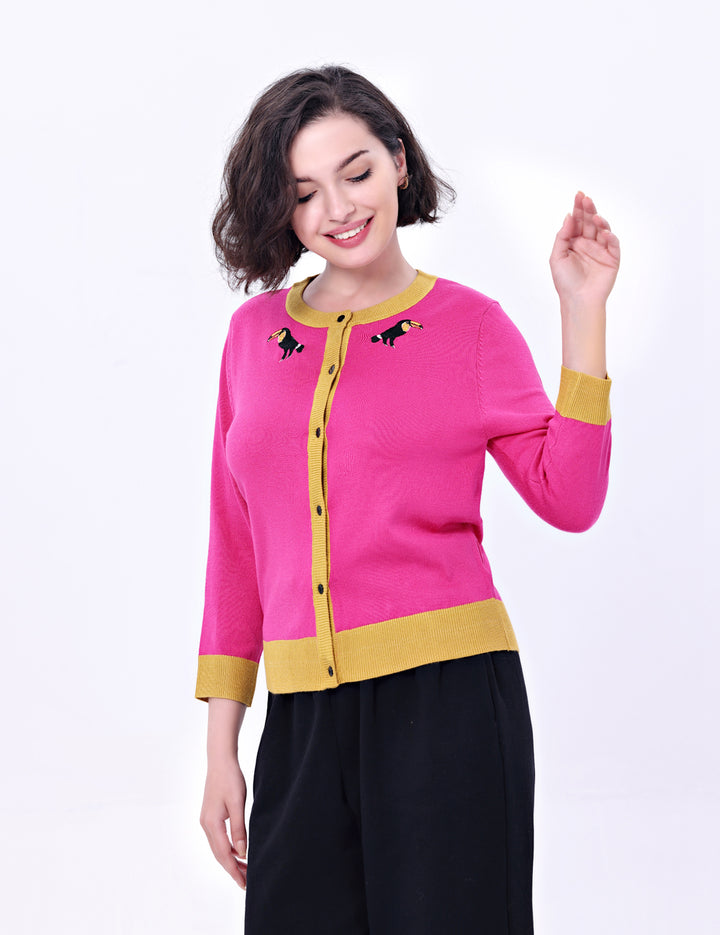 "Leslie" Toucan Embroidered Cardigan