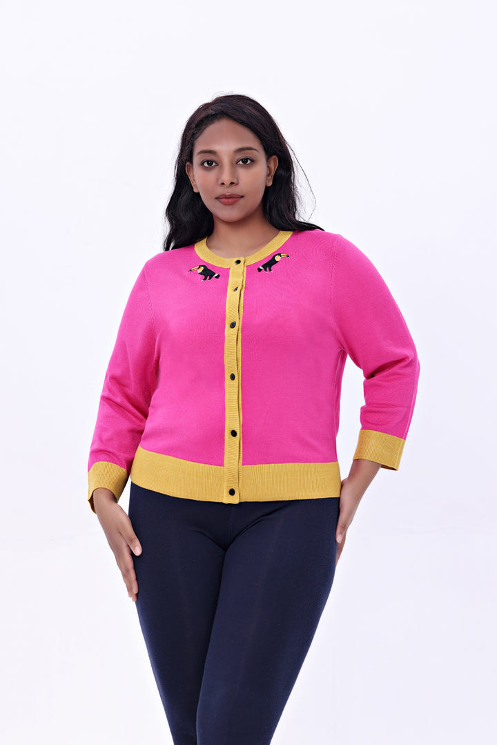 "Leslie" Toucan Embroidered Cardigan