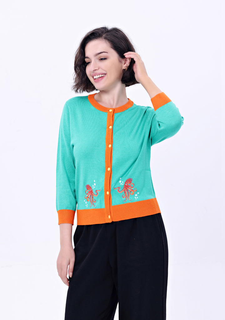 "Leslie" Octopus Embroidered Cardigan