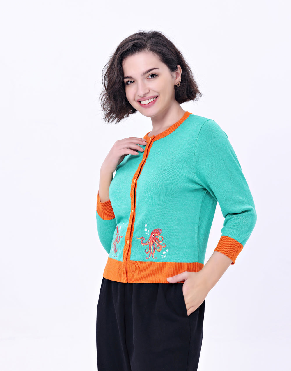 "Leslie" Octopus Embroidered Cardigan