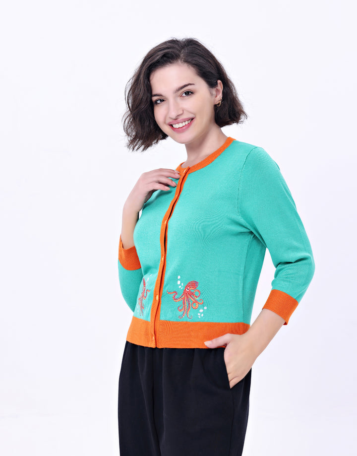 "Leslie" Octopus Embroidered Cardigan