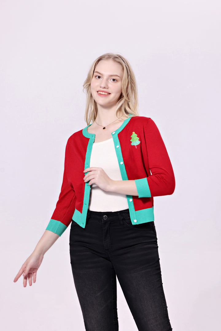 "Leslie" Christmas Cakes Embroidered Cardigan