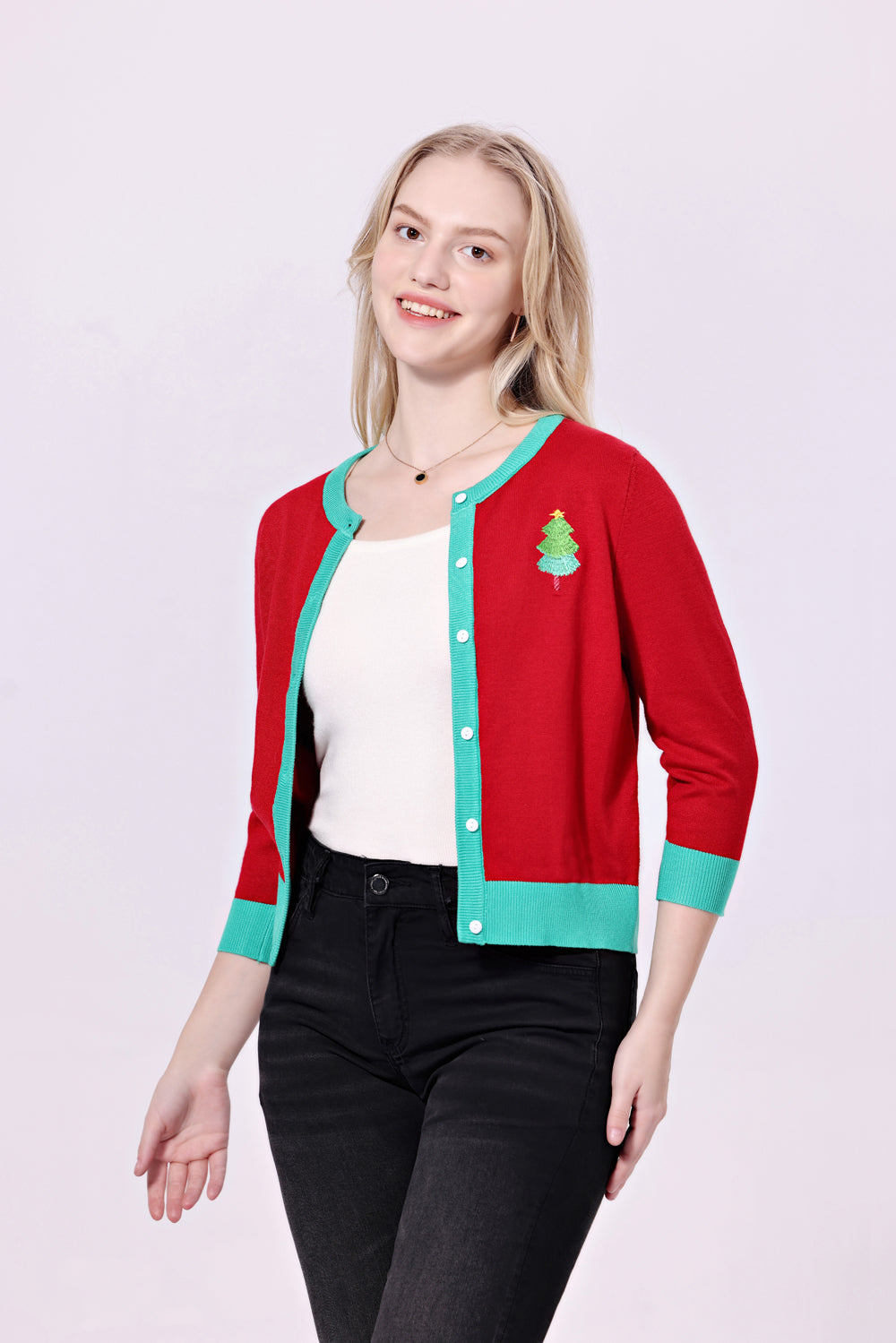 "Leslie" Christmas Cakes Embroidered Cardigan