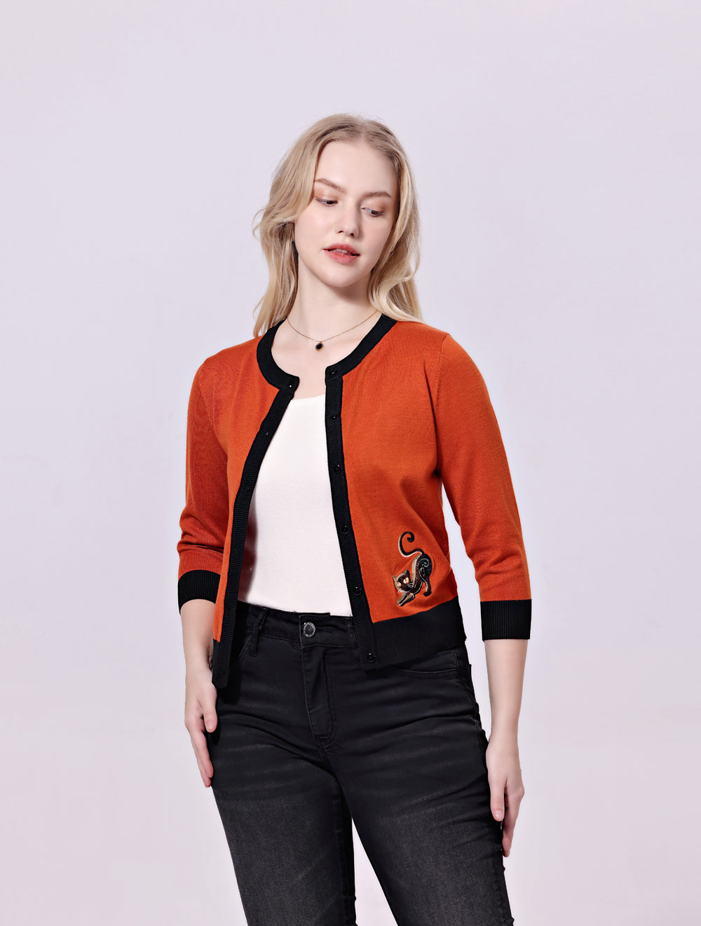 "Leslie" Cat and Cobweb Embroidered Cardigan